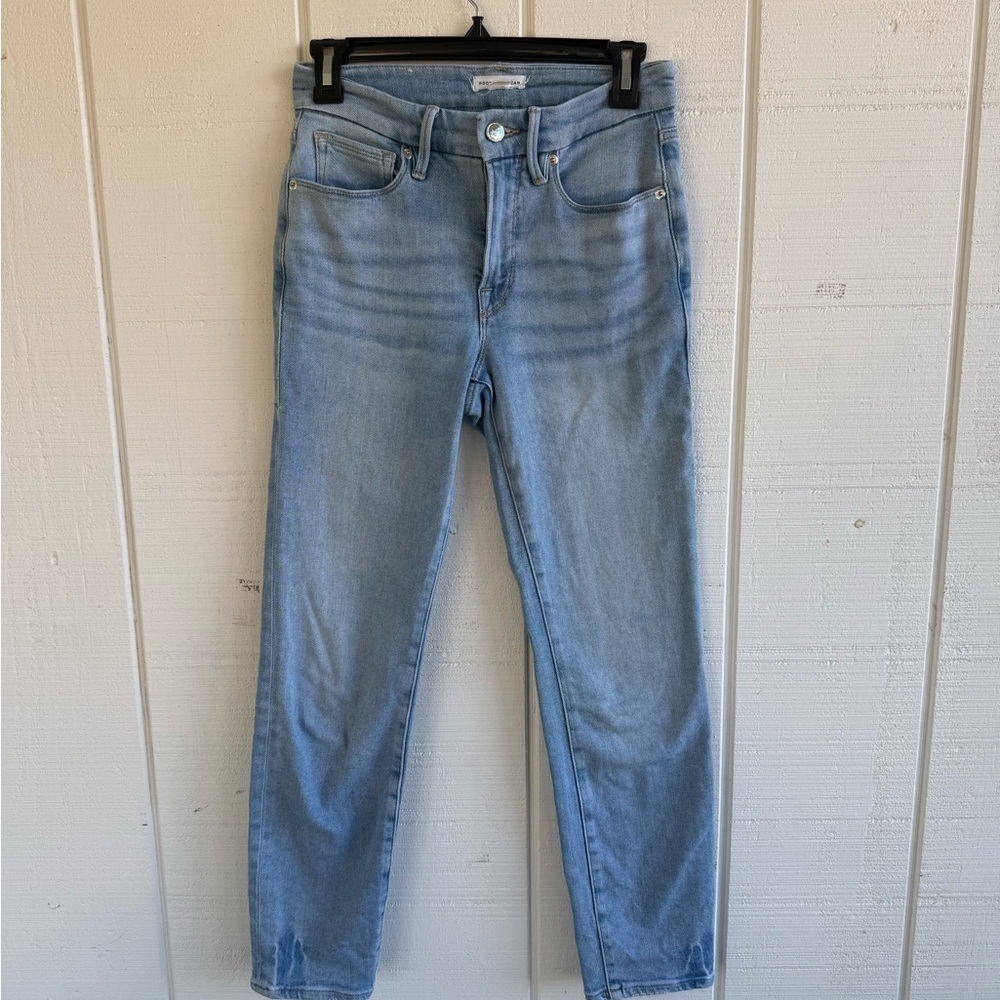 Good American Light Wash Straight Leg High Waisted Cigarette Jeans
